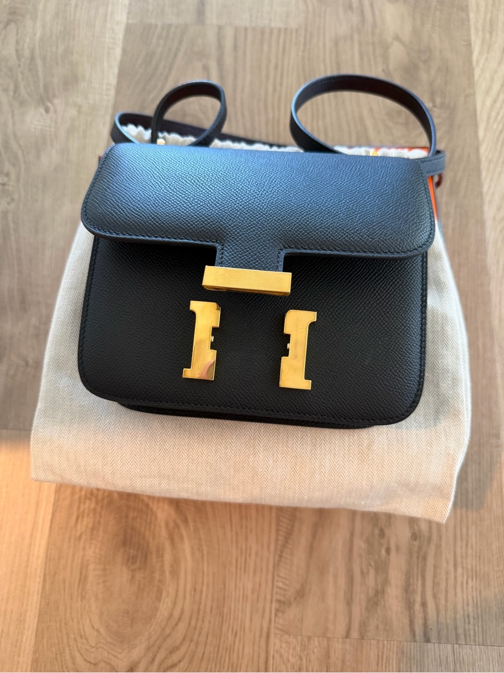 Black Crossbody Bag with Gold-Tone Hardware